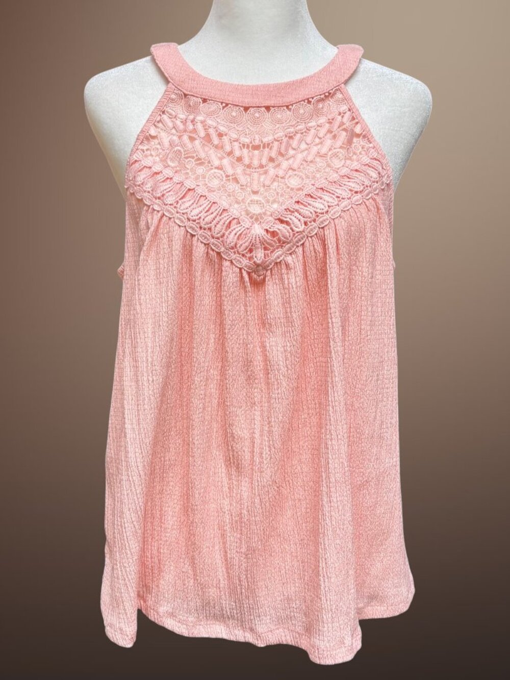 Cable & Gauge Halter Top Sleeveless Crochet Blouse Summer Casual Peach Large